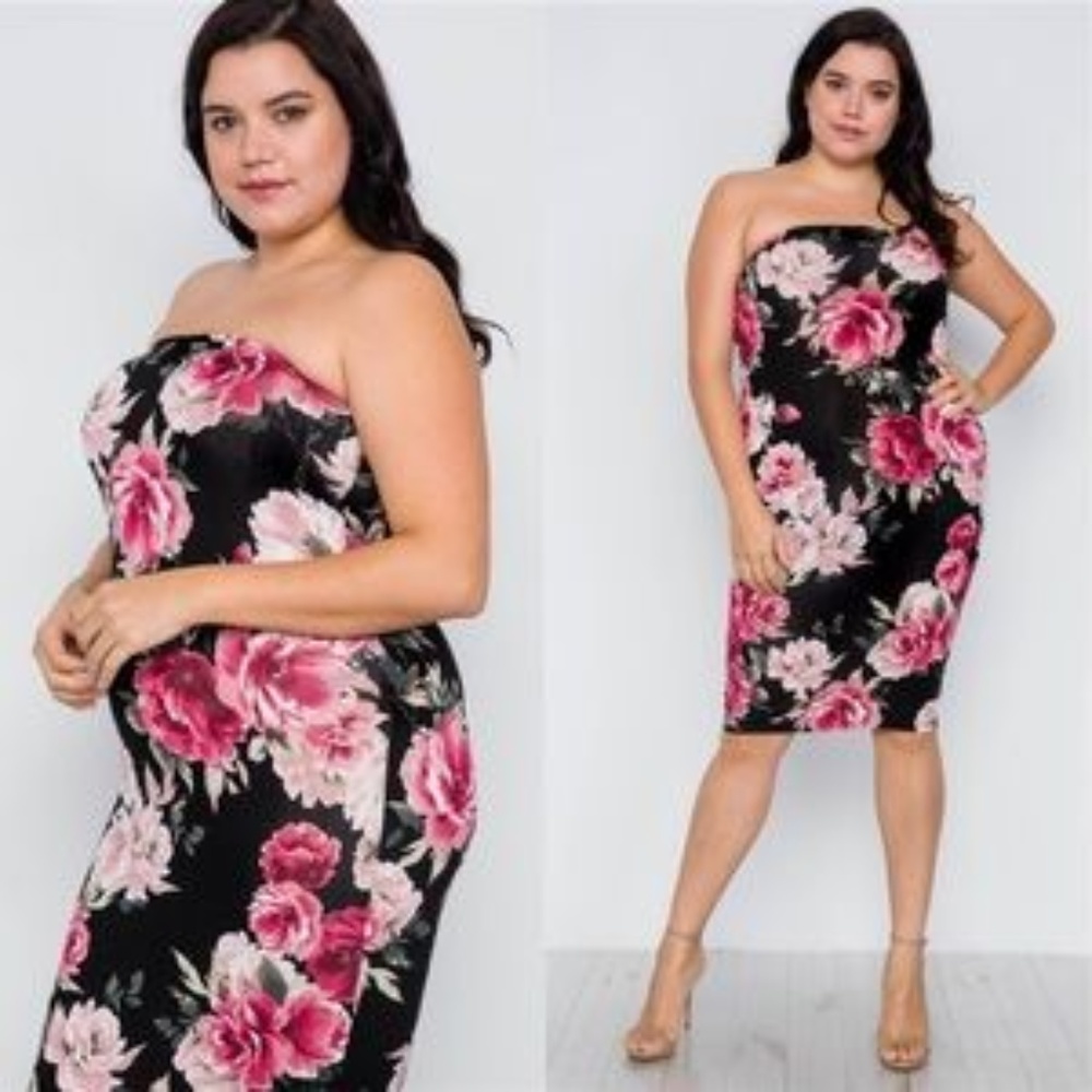 🎁Summer fun black with roses formed tube dress